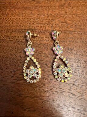 Gold Aurora AB Crystal Teardrop Dangle Earrings